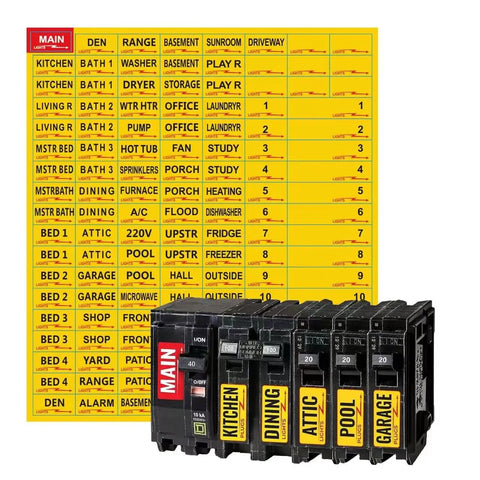 Yellow 129 Waterproof Fuse Box Labels For Electrical Panels, Easy To Read Circuit Breaker Labels on die cut panel stickers