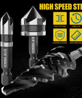 Close-up of Five Piece Four Spiral Flute Step Drill Bit Set And Six Countersink Bits With Tool Box By Cleverool Nitriding HSS Drill Bits