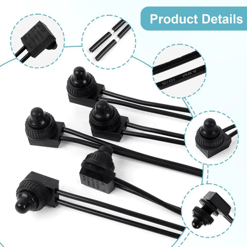 Waterproof 12V Push Button Switch On Off SPST With 4.5 Inch Leads For Motorcycle Car Boat Bathroom Fan 2 Pack details