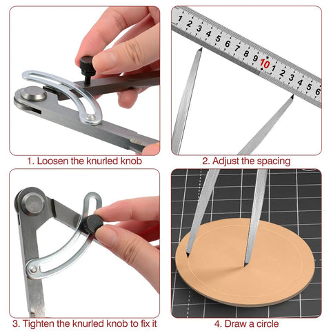 Heavy Duty Six Inch Alloy Metal Compass Scribe Dead Nuts Accurate Layout Divider For Precise Woodworking Marking And Measuring On Plastic Wood Or Steel Panels, adjusting the spacing.