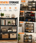 Big Time 3 Tier Metal Bookshelf With Adjustable Storage Shelves Built Rock Solid From Thick Cold Rolled Steel, perfect for versatile use in office, garage, kitchen, and living room.