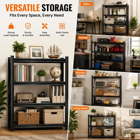 Big Time 3 Tier Metal Bookshelf With Adjustable Storage Shelves Built Rock Solid From Thick Cold Rolled Steel, perfect for versatile use in office, garage, kitchen, and living room.