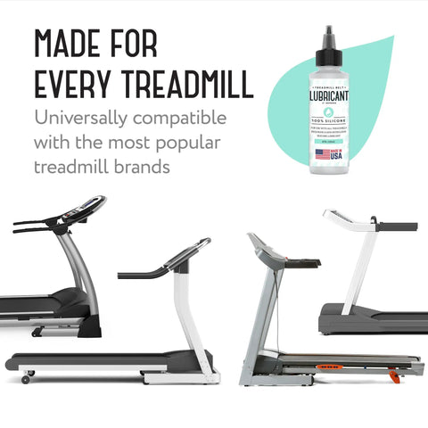 100 Percent Silicone Treadmill Lubricant for quiet belt performance, compatible with various treadmill models, Made in USA bottle