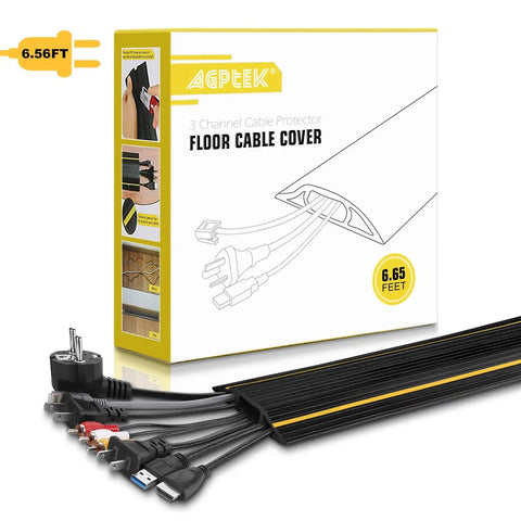 Box and cables of the Heavy Duty Floor Cable Cover Protector for office home and outdoor use tough rugged design with channels