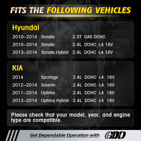 Compatibility list for 2.4 Timing Chain Kit With VVT Sprocket For Hyundai Kia 2010-2014 models