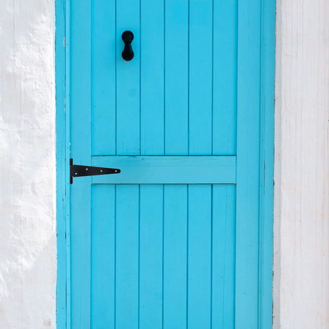 Heavy Duty Extended T Shape Gate Hinges With Slotted Bearing Design on blue wood door