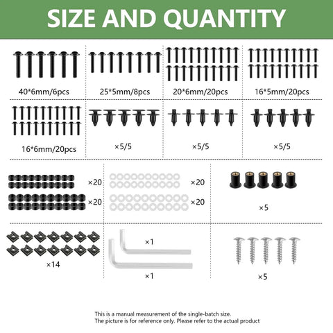 195 Piece Stainless Steel Motorcycle Fairing Bolt Kit M5 M6 Universal Fit For Sportbike Windscreen Screws Fasteners Clips All In One Must Have Kit For Kawasaki Suzuki Honda Yamaha BMW Ducati GSXR Black showing assorted screws and fasteners