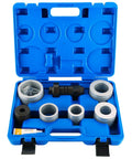 Front view of weyleity Exhaust Pipe Expander Tool Set in blue case with metal rings and black connector