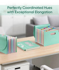 Slick 13 Pocket Accordion Expanding File Folder Crafted From Eco Friendly Wheat Straw BPA Free, organized on desk with tabs.