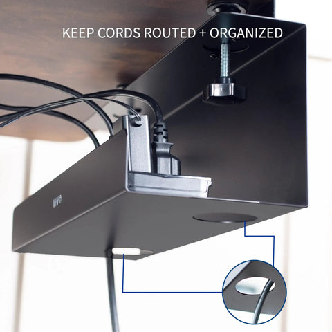No Drill Clamp On 17 Inch Power Strip Tray for under-desk cable management installed with cords organized