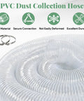 30 Ft Long 6 Inch PVC Dust Collection Hose Flexible Puncture Resistant Vacuum Hose With 8 Stainless Steel Clamps For Industrial And Home Use Clear Dust Extraction Hose For Secure Fittings coiled with clamps