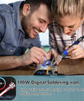 All In One 100W Soldering Iron Kit With LCD Temperature Display, adjustable heat, user soldering circuit board with digital iron
