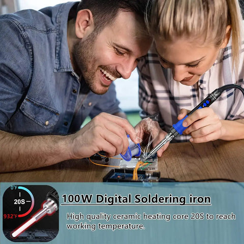 All In One 100W Soldering Iron Kit With LCD Temperature Display, adjustable heat, user soldering circuit board with digital iron