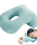 Donut Desk Nap Pillow Cushion With Velvet Fabric, Soft Donut Shaped Pillow For Face Down Sleepers, Hollow Design, 32 cm, Woman Using