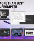 Top Shelf Teleprompter With Bright Built In Screen For Dead Simple Script Reading And Stream Chat Tracking Featuring Drag And Drop Setup, showcasing multitasking use.
