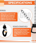 TKK Mini Chain Hoist with G80 galvanized chain and two safety-latch hooks, front view