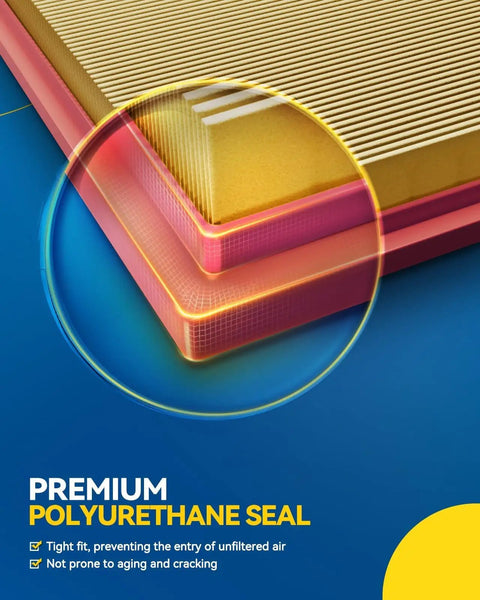 Close-up of Engine Air Filter Replacement For Subaru Ascent Forester Crosstrek Impreza Legacy Outback WRX From 2017 To 2022 with polyurethane seal, detail of filter corner.