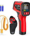 Digital Infrared Thermometer Gun With Probe For Non Contact Temperature Readings, Fast Laser Temp Gun For Cookin And Grillin On The Grill, Pizza Oven, Griddle And Meat, Adjustable Emissivity 0.1 To 1.0, 12:1 Distance To Spot, -40 To 1472 Fahrenheit, red with probe, batteries, and case