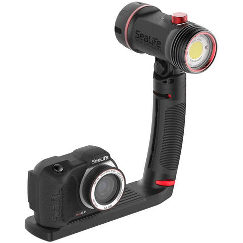 Micro 3.0 Pro 3000 Color Boost Underwater Camera And Light Set for epic photos and vids in black, with handle and LED light.