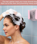 Game Changing Shower Wall Hair Catcher With Reusable Silicone Bristles For No Sweat Drain Protection collecting loose hairs effortlessly.