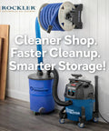 Shop Vacuum Hose Reel With 40 Ft Of 1.5 In Hose Wall Mount Steel Frame Adjustable Tension Knob Easy Install Dust Collector Accessory