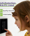 Slick Black GFCI Outlets 15 Amp With Usb C And Type A Charging Ports 40 Pack Self Test Safety Switch LED Light rocker switch in use.