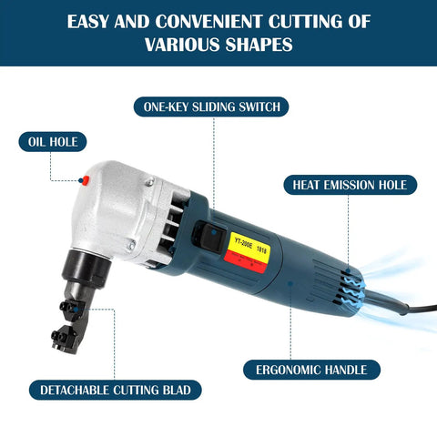 Electric Sheet Metal Nibbler Cutter With 1700 RPM High Speed Rotor showcasing handle and components