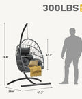 Egg Chair With Stand For Indoor And Outdoor Use, Hanging Rattan Wicker Swing Chair With Cushion, 300 Lb Weight Capacity