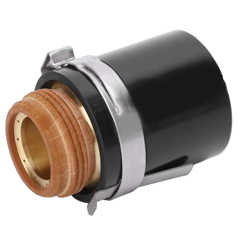 Upgrade Your Welding Game With This Top Tier Cloimei 420156 Retaining Cap Ceramic Plasma Nozzle For Cutting Machines. Close-up of ceramic retaining cap featuring black body and metal clip.