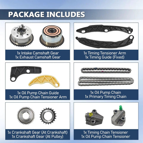 12-Piece Timing Chain Kit With VVT Sprocket For Hyundai Sonata 2016-2019 Tucson 2018-2021 And Kia Sportage 2017-2022 contents overview