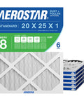 20x25x1 MERV 8 Air Filter For HVAC Systems, 6 Pack, Captures Dust Lint And Pollen, Actual Size 19.75x24.75x0.75, Box View
