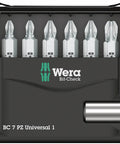 Pozidriv Mini-Check PZ Sheet Metal Bit Set With Universal Bit Holder, Nine Bits In Compact Case, Quarter Inch By Fifty Millimeter Drive Bits