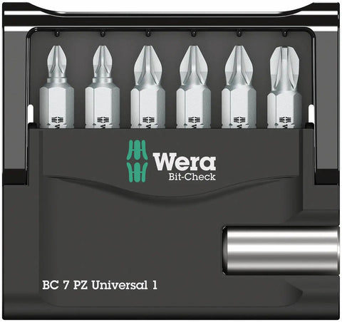 Pozidriv Mini-Check PZ Sheet Metal Bit Set With Universal Bit Holder, Nine Bits In Compact Case, Quarter Inch By Fifty Millimeter Drive Bits