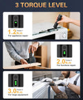 Top Rated 2 In 1 Cordless Electric Screwdriver With Rechargeable Battery And Manual Twist Option For Home Diy Fixes Picture Hanging And Multi Tasking Projects 300Rpm Workhorse showing three torque levels 1.2N.m, 2.0N.m, 3.0N.m.