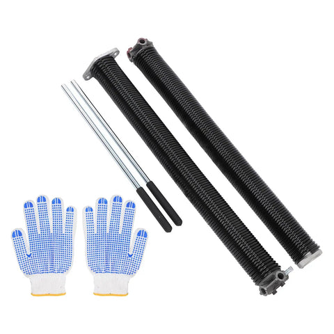 Heavy Duty Garage Door Torsion Spring Replacement Kit For Left Right Side With Steel Coil And Aluminum Cone Ensures Smooth Reliable Operation Up To 16k Cycles Perfect Fit For Standard Doors, with winding bars and gloves