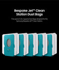 Bespoke Jet Clean Station Dust Bags 5 Pack, 2L Capacity For Cordless Vacuum Cleaner lined up in a row