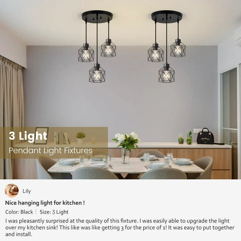 Three Light Adjustable Pendant Light Fixture With Long Cord, Super Easy Custom Height Setup For Kitchen And Dining Room, Killer Industrial Farmhouse Hanging Lamp With Vintage Glow That Truly Slaps In Any Open Concept Space.