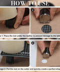 How to use Leather Circle Cutter Tool Set With 31 Circle Punch Dies for DIY projects on vinyl and fabric, showing step-by-step usage.