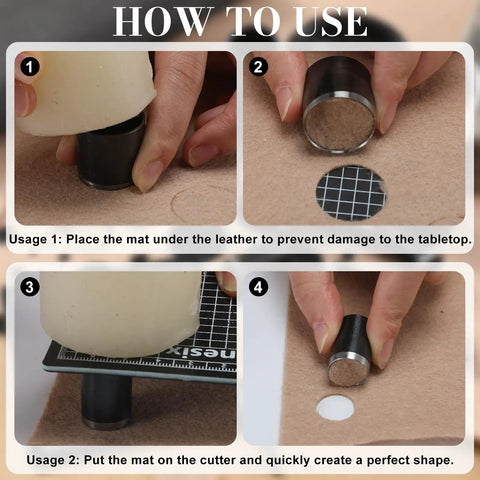How to use Leather Circle Cutter Tool Set With 31 Circle Punch Dies for DIY projects on vinyl and fabric, showing step-by-step usage.