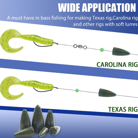 Bullet Fishing Weights Sinkers For Bass, Carolina Rig And Texas Rig Tackle, Slip Weights That Drop Fast For Deep Water, Great For Saltwater And Freshwater Fishing, Corrosion And Abrasion Resistant, Dependable Tackle Gear