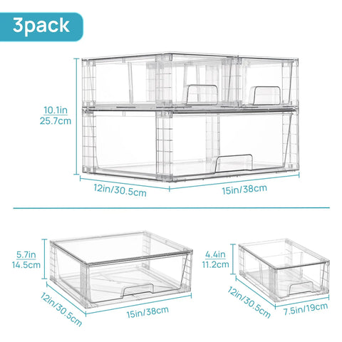 Clear Stackable Acrylic Storage Drawers 3 Pack Wide Organizer Bins A True Game Changer Helps You Sweep Clutter Fast With Slick Grip Grooves That Lock Items Tightly In Place So You Can Enjoy Life With Zero Sloppiness Around The House