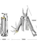 17 In 1 Multitool Pliers With Flint Fire Starter And Carabiner Hammer, 5Cr13 Steel Outdoor EDC Gear, open and closed view.