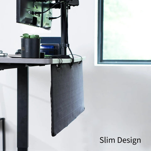 Side view of 60-Inch Under Desk Privacy Panel With Cable Management Sleeve And Wire Hider Kit Black Desk Skirt System Desk-Skirt-60