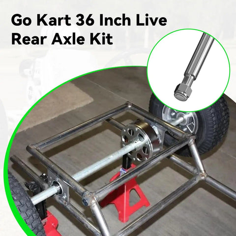 36 Inch Rear Axle Shaft Kit For Go Karts And Off Road Vehicles With One Quarter Inch Keyway And Three Quarter Inch To Sixteen Fine Thread Universal Fit For Manco Murray Yerf Dog And Similar Go Karts ATVs Dune Buggies Beefed Up installed on frame