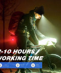 Person biking at night using LED USB Rechargeable Beanie Light Kit 4 Pack With Rubber Pieces For Hat Illumination Easy Install.
