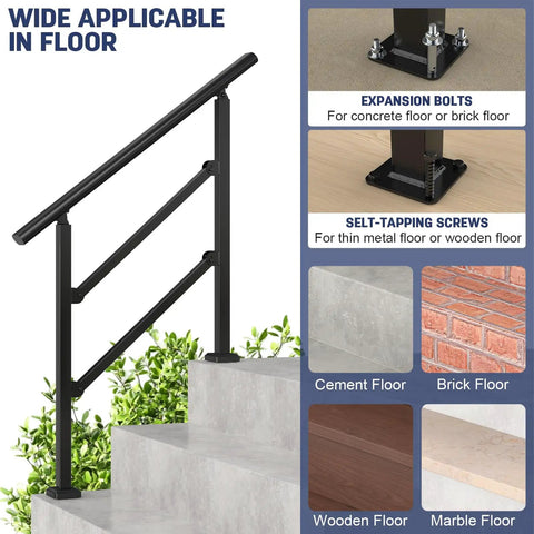 Rock Solid Wrought Iron Handrails For Outdoor Steps Heavy Duty Stair Grip Rails With Rust Resistant Powder Coat on steps.