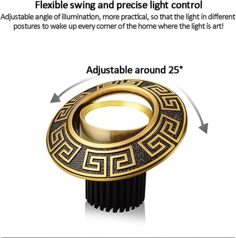 Solid Build Vintage Brass Recessed Led Downlights 10 Pack Dimmable ceiling fixture showing adjustable 25° light angle.