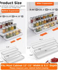 Before and after expansion of Three Tier Expandable Spice Rack Organizer For Cabinet And Countertop Fully Adjustable Width Design Dead Simple Pantry Layout White Matte Finish.