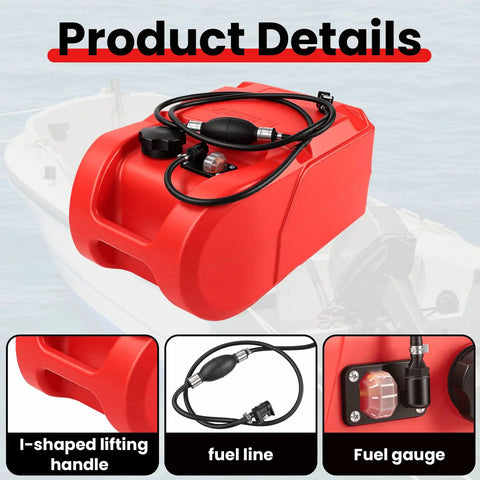 6 Gallon Portable Marine Fuel Tank With Leak Proof Seal Level Gauge And Hose, Built From HDPE For Boats And Outboard Motors