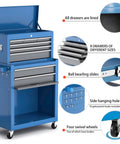 8 Drawer Rolling Tool Chest 42 Inch Heavy Duty Metal Cabinet On Wheels With Detachable Top Box Garage Workshop Storage For Repair Room And Warehouse Includes Hooks Liners Tray Divider And 550 Lb Load Capacity, blue steel chest with open lid